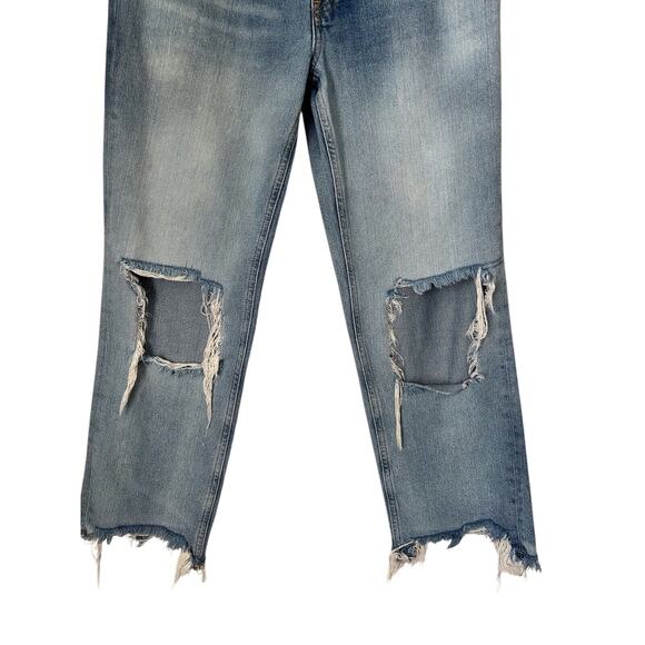 We The Free Jeans Womens 26 Mid Rise Destroyed Raw Hem Straight Crop Baggy Loose - Picture 3 of 14